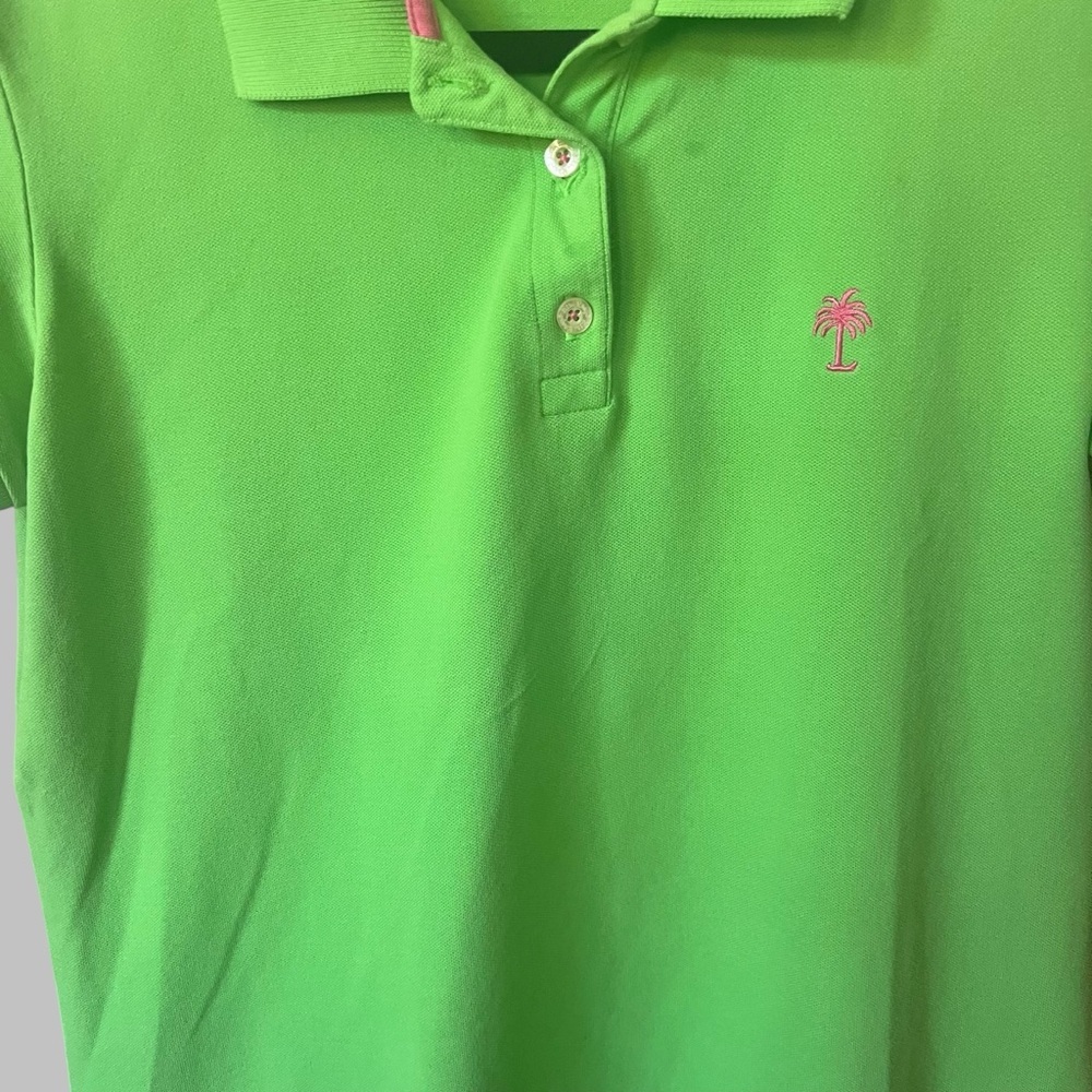 Lilly Pulitzer Soft Green Color Cotton Polo Shirt Cap Sleeve. - Picture 3 of 6